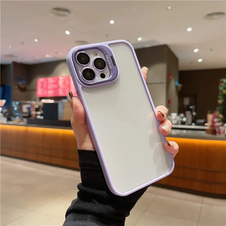 U1 For iPhone 13 Pro Case Lens Frame Kickstand TPU+Acrylic Phone Cover with Glass Lens Film
