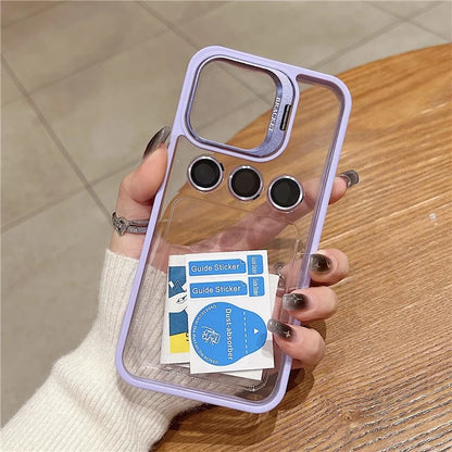 U1 For iPhone 13 Pro Case Lens Frame Kickstand TPU+Acrylic Phone Cover with Glass Lens Film