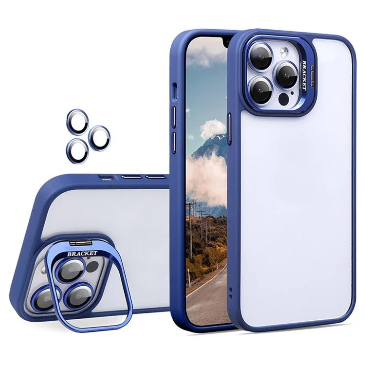 U1 For iPhone 13 Pro Case Lens Frame Kickstand TPU+Acrylic Phone Cover with Glass Lens Film