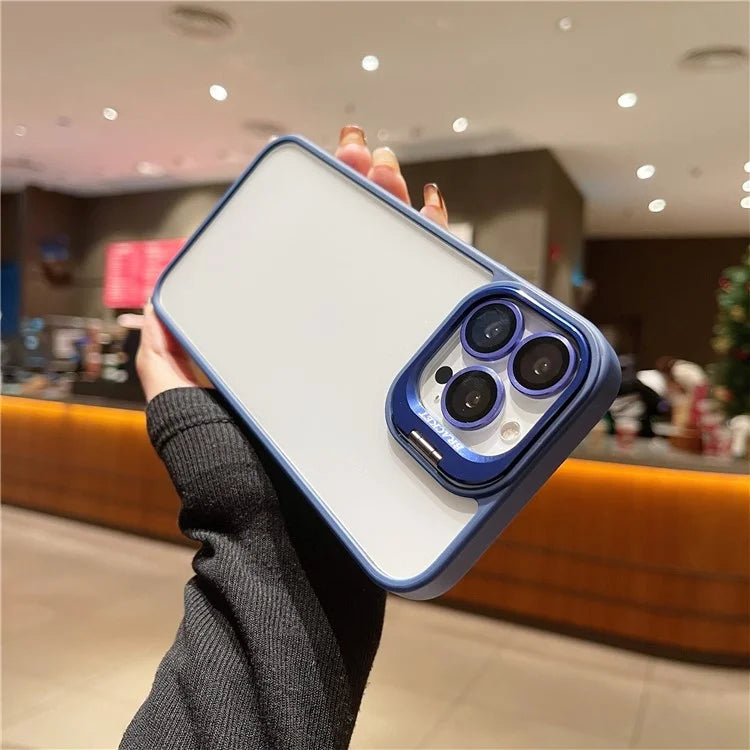 U1 For iPhone 13 Pro Case Lens Frame Kickstand TPU+Acrylic Phone Cover with Glass Lens Film
