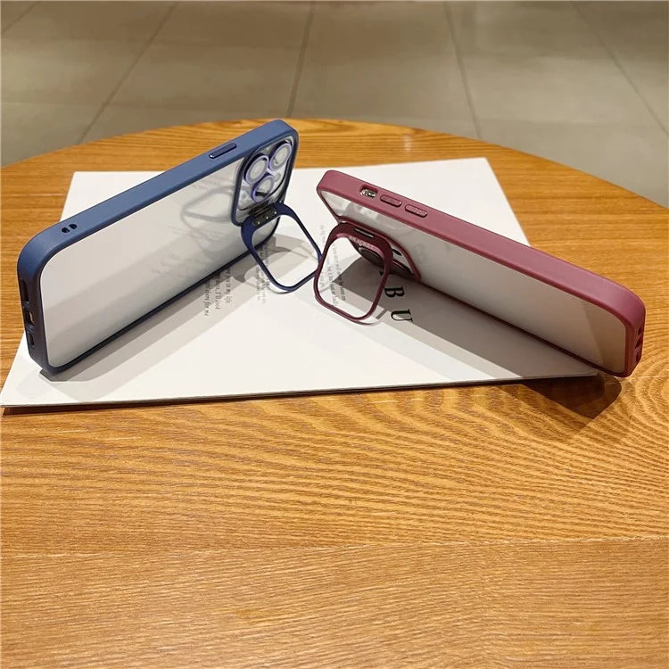 U1 For iPhone 13 Pro Case Lens Frame Kickstand TPU+Acrylic Phone Cover with Glass Lens Film