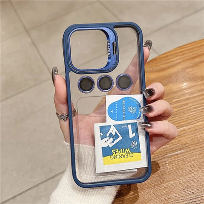 U1 For iPhone 13 Pro Case Lens Frame Kickstand TPU+Acrylic Phone Cover with Glass Lens Film