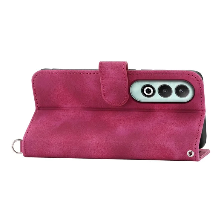 For OnePlus Nord CE4 5G Leather Case Wallet Phone Cover with Hand Strap and Shoulder Strap