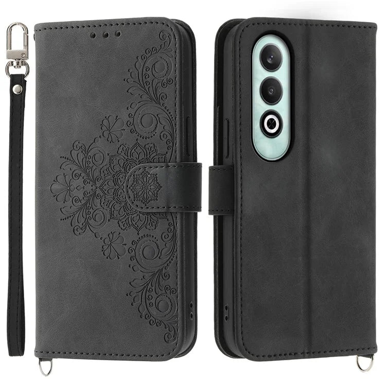 For OnePlus Nord CE4 5G Leather Case Wallet Phone Cover with Hand Strap and Shoulder Strap