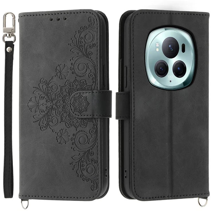 For Honor Magic6 Pro 5G Wallet Case Flower Pattern PU Leather Crossbody Phone Cover