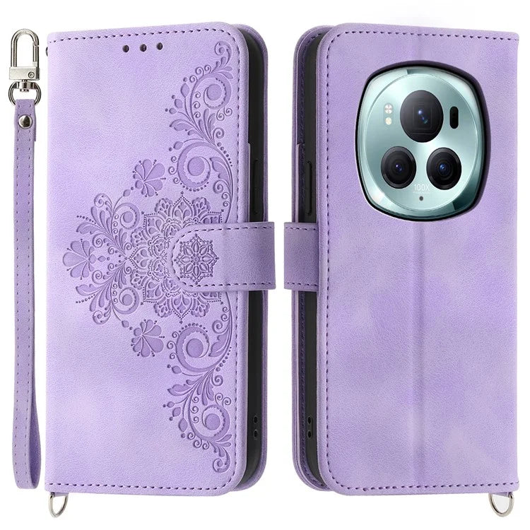 For Honor Magic6 Pro 5G Wallet Case Flower Pattern PU Leather Crossbody Phone Cover