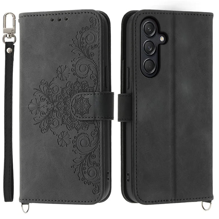 For Samsung Galaxy M55 5G / C55 5G / F55 5G Case Card Slots Wallet Leather Phone Cover with 2 Straps