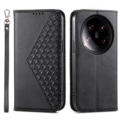 For Xiaomi 14 Ultra Case PU Leather Rhombus Imprinted Pattern Wallet Phone Cover
