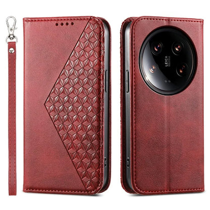 For Xiaomi 14 Ultra Case PU Leather Rhombus Imprinted Pattern Wallet Phone Cover