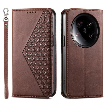 For Xiaomi 14 Ultra Case PU Leather Rhombus Imprinted Pattern Wallet Phone Cover