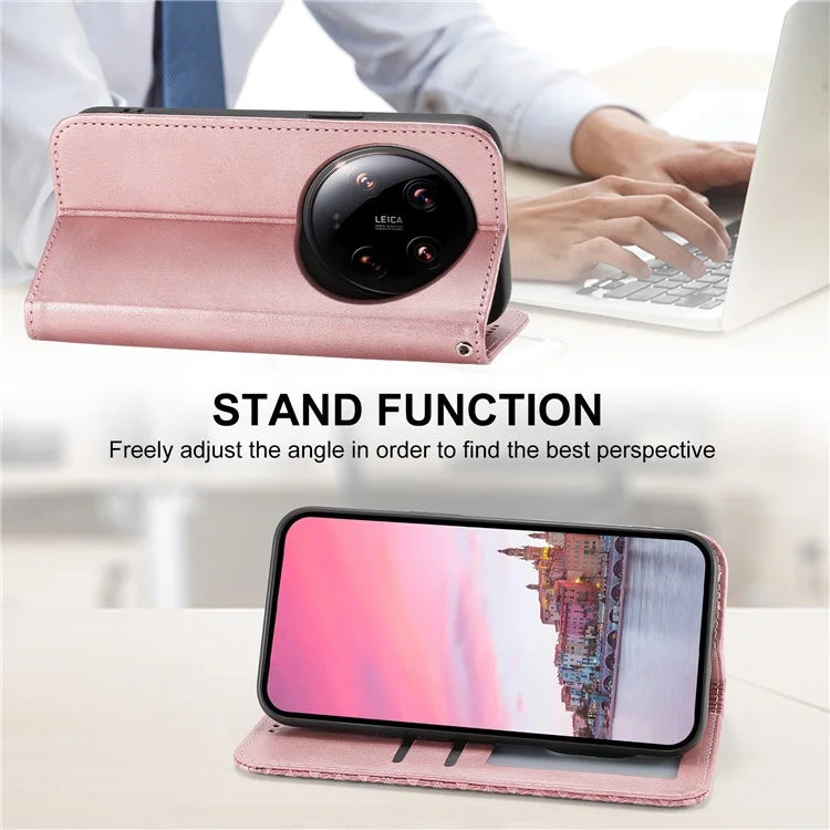 For Xiaomi 14 Ultra Case PU Leather Rhombus Imprinted Pattern Wallet Phone Cover