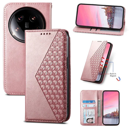 For Xiaomi 14 Ultra Case PU Leather Rhombus Imprinted Pattern Wallet Phone Cover