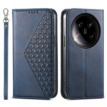 For Xiaomi 14 Ultra Case PU Leather Rhombus Imprinted Pattern Wallet Phone Cover
