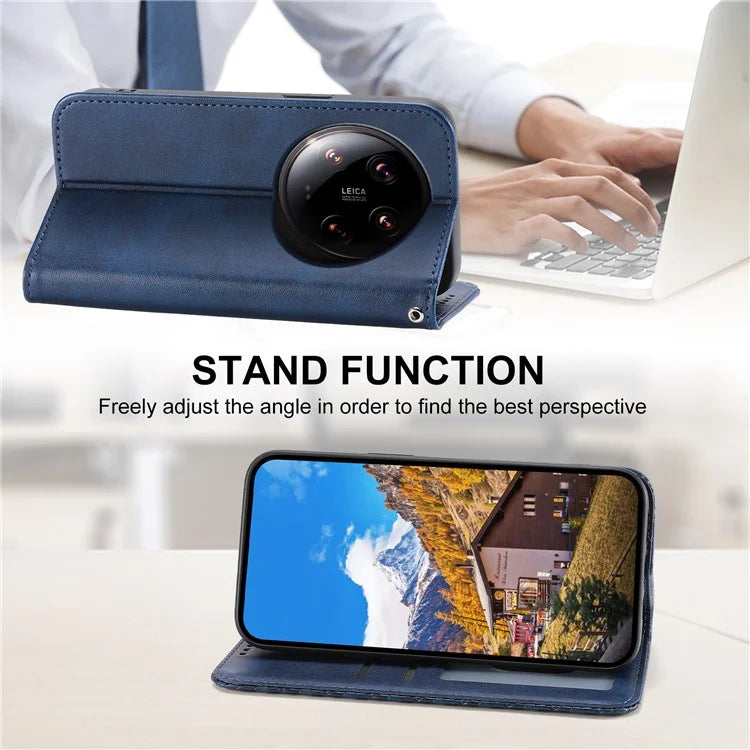 For Xiaomi 14 Ultra Case PU Leather Rhombus Imprinted Pattern Wallet Phone Cover
