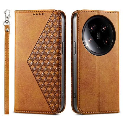 For Xiaomi 14 Ultra Case PU Leather Rhombus Imprinted Pattern Wallet Phone Cover
