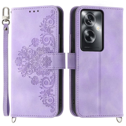 For Oppo A2 5G / A79 5G Wallet Case Flower Pattern PU Leather Wallet Phone Cover with Shoulder Strap