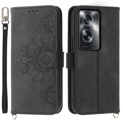 For Oppo A2 5G / A79 5G Wallet Case Flower Pattern PU Leather Wallet Phone Cover with Shoulder Strap
