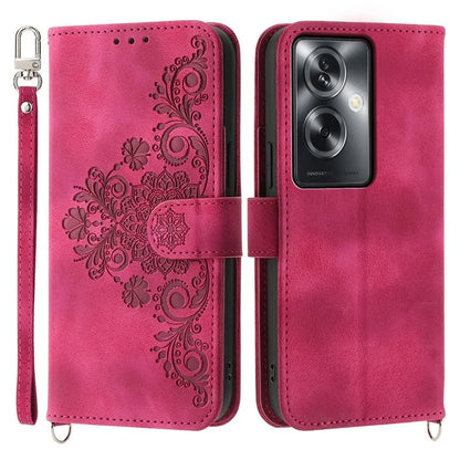 For Oppo A2 5G / A79 5G Wallet Case Flower Pattern PU Leather Wallet Phone Cover with Shoulder Strap