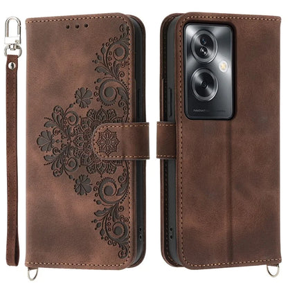 For Oppo A2 5G / A79 5G Wallet Case Flower Pattern PU Leather Wallet Phone Cover with Shoulder Strap