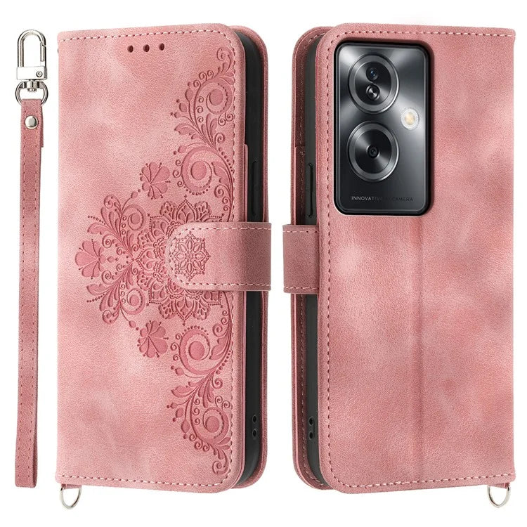 For Oppo A2 5G / A79 5G Wallet Case Flower Pattern PU Leather Wallet Phone Cover with Shoulder Strap