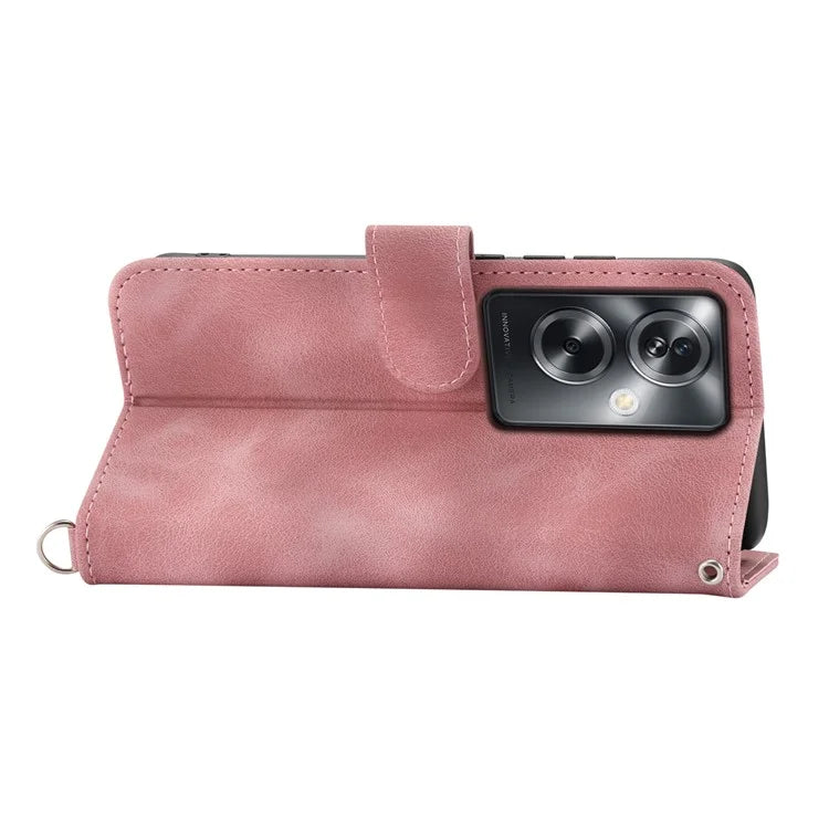 For Oppo A2 5G / A79 5G Wallet Case Flower Pattern PU Leather Wallet Phone Cover with Shoulder Strap