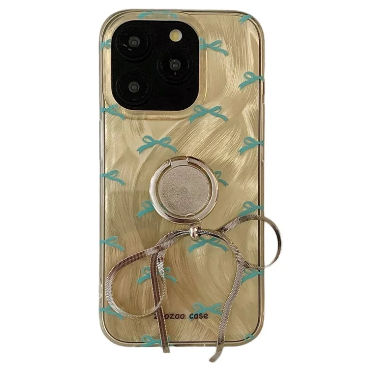 For iPhone 15 Pro Case Ring Kickstand Phone Cover Dual-layer IMD Pattern Printed Phone Shell