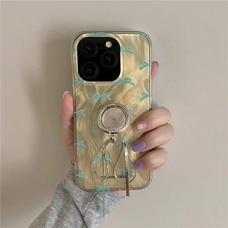 For iPhone 15 Pro Case Ring Kickstand Phone Cover Dual-layer IMD Pattern Printed Phone Shell
