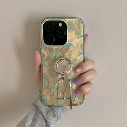For iPhone 15 Pro Case Ring Kickstand Phone Cover Dual-layer IMD Pattern Printed Phone Shell