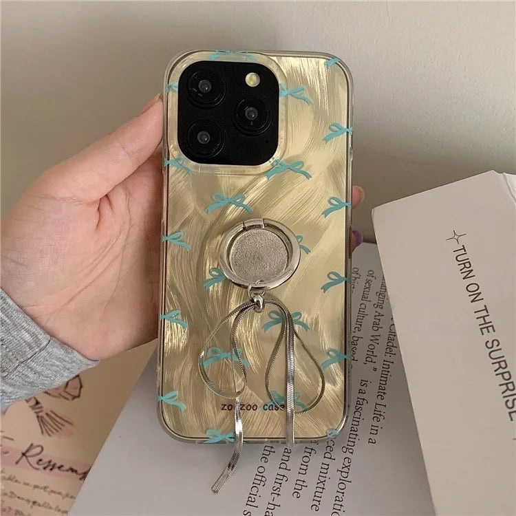 For iPhone 15 Pro Case Ring Kickstand Phone Cover Dual-layer IMD Pattern Printed Phone Shell