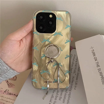 For iPhone 15 Pro Case Ring Kickstand Phone Cover Dual-layer IMD Pattern Printed Phone Shell
