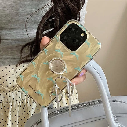 For iPhone 15 Pro Case Ring Kickstand Phone Cover Dual-layer IMD Pattern Printed Phone Shell