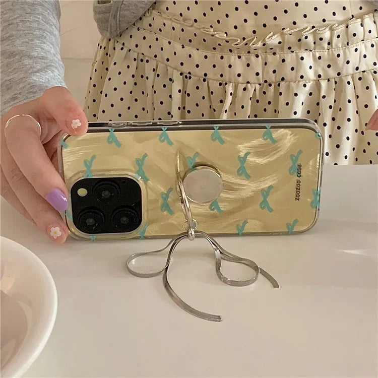 For iPhone 15 Pro Case Ring Kickstand Phone Cover Dual-layer IMD Pattern Printed Phone Shell
