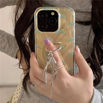For iPhone 15 Pro Case Ring Kickstand Phone Cover Dual-layer IMD Pattern Printed Phone Shell