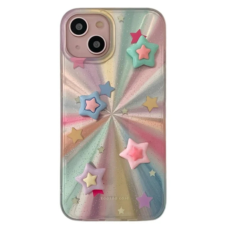 For iPhone 15 Cell Phone Case 3D Five-pointed Star Phone Back Cover Colorful Phone Shell