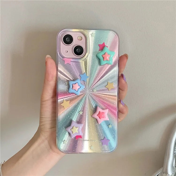 For iPhone 15 Cell Phone Case 3D Five-pointed Star Phone Back Cover Colorful Phone Shell