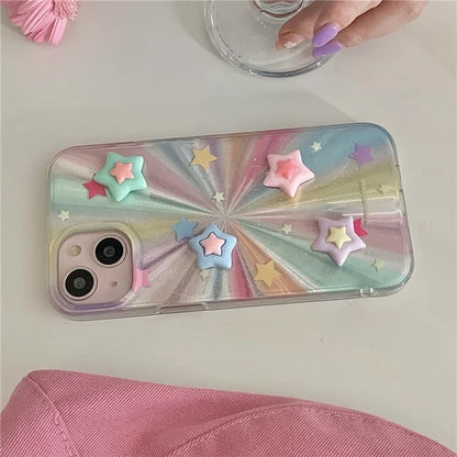 For iPhone 15 Cell Phone Case 3D Five-pointed Star Phone Back Cover Colorful Phone Shell