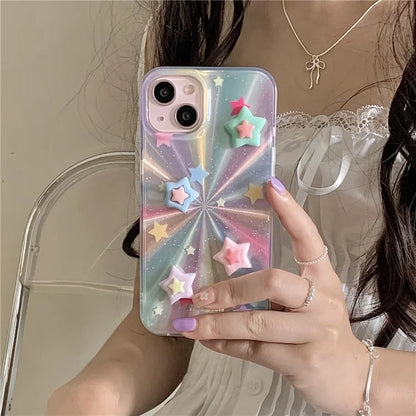 For iPhone 15 Cell Phone Case 3D Five-pointed Star Phone Back Cover Colorful Phone Shell