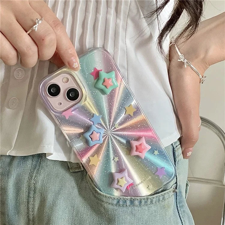 For iPhone 15 Cell Phone Case 3D Five-pointed Star Phone Back Cover Colorful Phone Shell