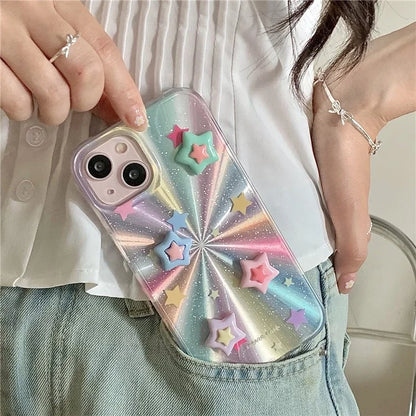 For iPhone 15 Cell Phone Case 3D Five-pointed Star Phone Back Cover Colorful Phone Shell