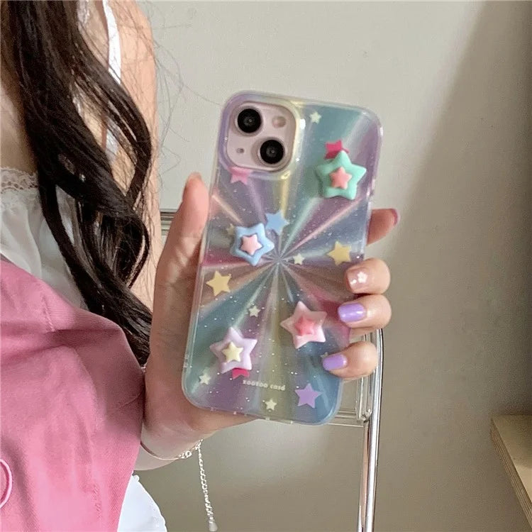 For iPhone 15 Cell Phone Case 3D Five-pointed Star Phone Back Cover Colorful Phone Shell