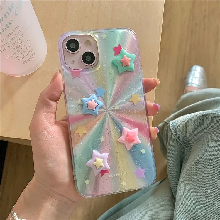 For iPhone 15 Cell Phone Case 3D Five-pointed Star Phone Back Cover Colorful Phone Shell