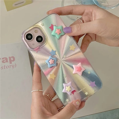 For iPhone 15 Cell Phone Case 3D Five-pointed Star Phone Back Cover Colorful Phone Shell