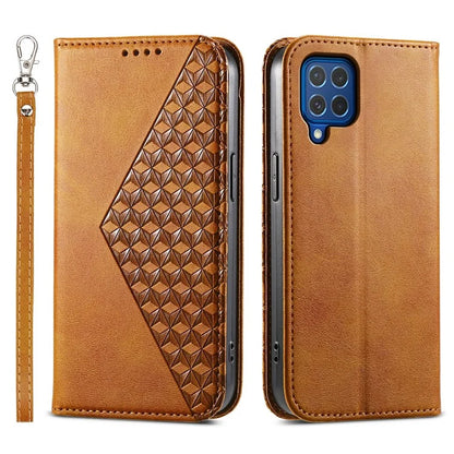 For Samsung Galaxy M62 Wallet Phone Case Rhombus Imprinted Pattern PU Leather Flip Cover