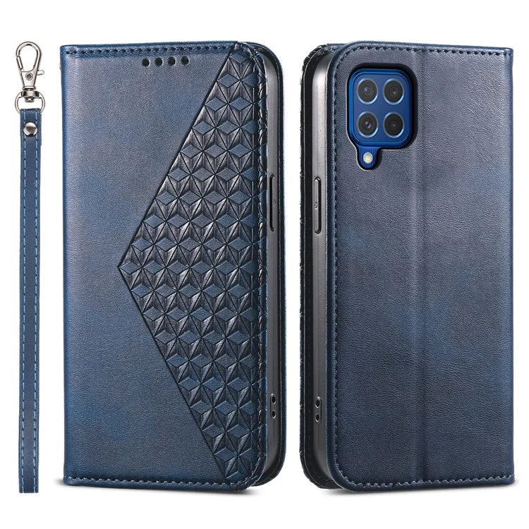 For Samsung Galaxy M62 Wallet Phone Case Rhombus Imprinted Pattern PU Leather Flip Cover