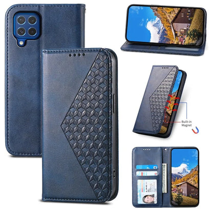 For Samsung Galaxy M62 Wallet Phone Case Rhombus Imprinted Pattern PU Leather Flip Cover