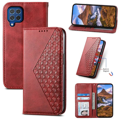 For Samsung Galaxy M62 Wallet Phone Case Rhombus Imprinted Pattern PU Leather Flip Cover