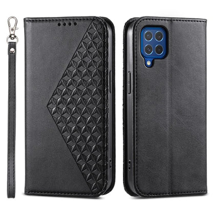 For Samsung Galaxy M62 Wallet Phone Case Rhombus Imprinted Pattern PU Leather Flip Cover
