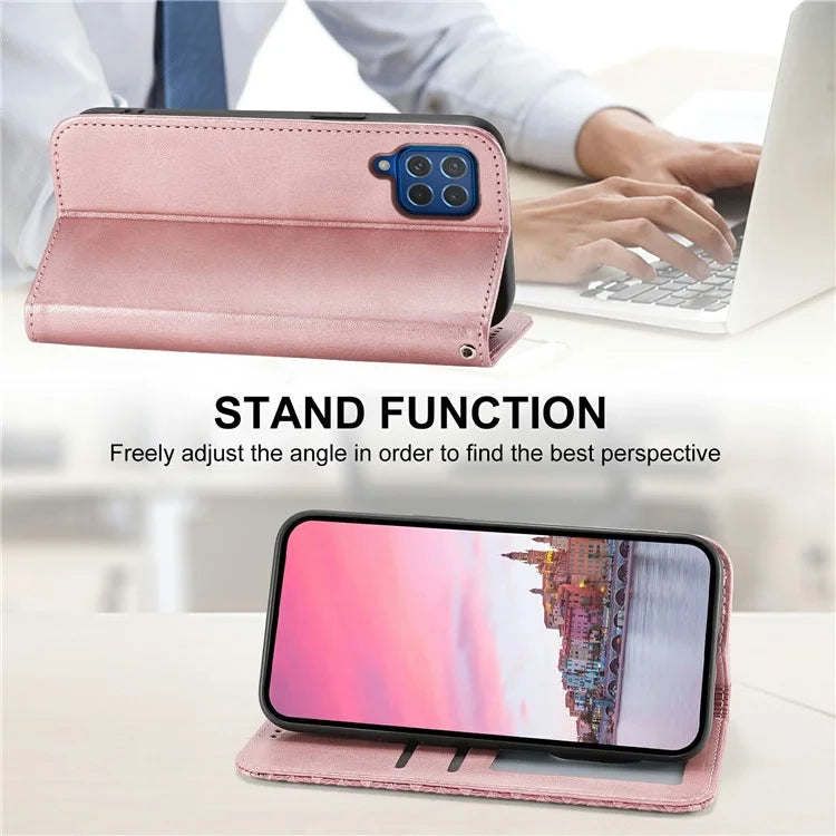 For Samsung Galaxy M62 Wallet Phone Case Rhombus Imprinted Pattern PU Leather Flip Cover