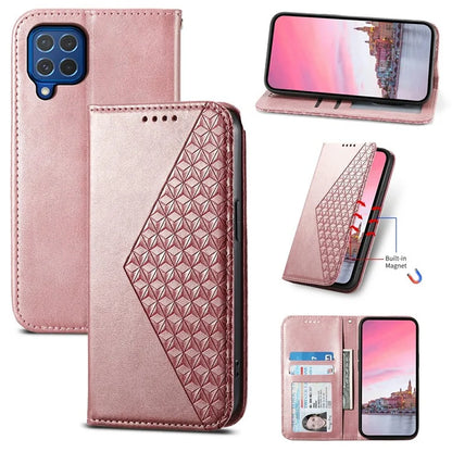For Samsung Galaxy M62 Wallet Phone Case Rhombus Imprinted Pattern PU Leather Flip Cover
