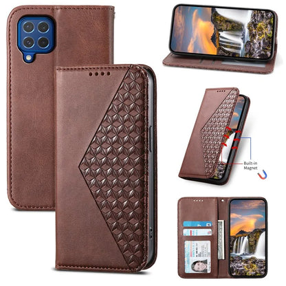 For Samsung Galaxy M62 Wallet Phone Case Rhombus Imprinted Pattern PU Leather Flip Cover